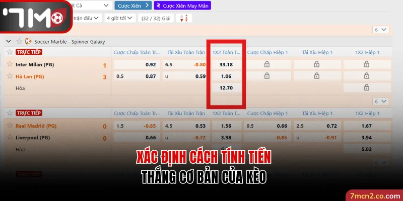Xác định cách tính tiền thắng cơ bản của kèo